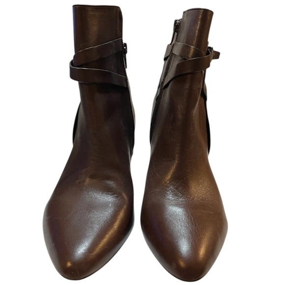 LAUREN RALPH LAUREN Nadia Brown Leather Mid-Heel Almond Toe Ankle Boots - Sz 8.5 - Picture 2 of 12